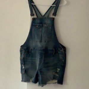 No Boundaries Short Overalls with distressing